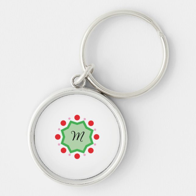 Porte-clés Lettre M de monogramme élégant – Emblème vert avec (Devant)