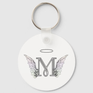 Porte-clés Lettre M Monogramme initial avec ailes angéliques 