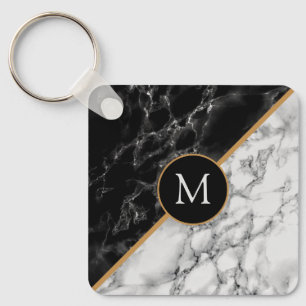 Porte-clés Lettre personnalisée Porte - clé noir blanc marbre