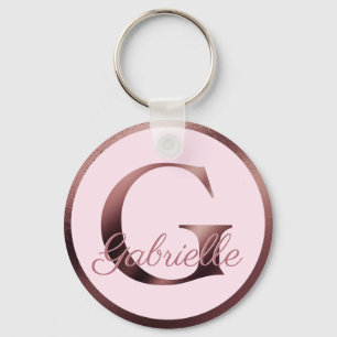 Porte-clés Lettre rose élégante G Rose Or Monogramme métalliq