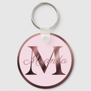 Porte-clés Lettre rose élégante M Rose Monogramme métal or
