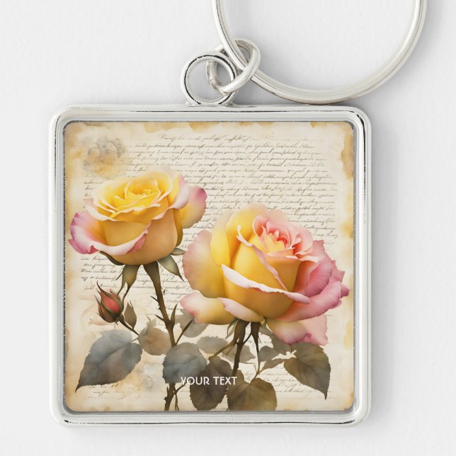 Porte-clés Lettre Rose mignonne Imaginaire Écrits (Devant)