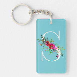 Porte-clés Lettre S Monogramme initial Floral Couleur personn
