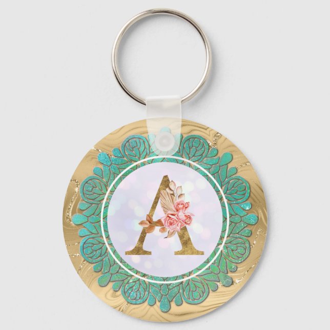 Porte-clés Lettres Initiales Monogramme Élégant avec Mandala (Recto)