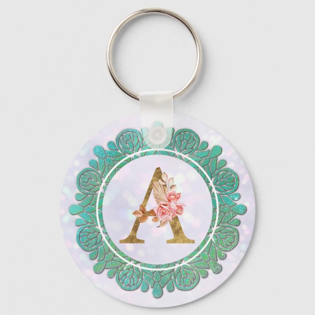 Porte-clés Lettres Initiales Monogramme Élégant avec Mandala (Recto)