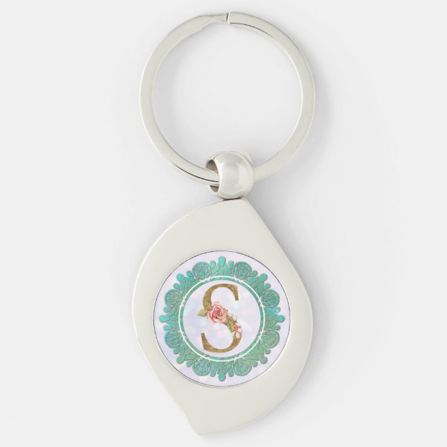 Porte-clés Lettres Initiales Monogramme Élégant avec Mandala (Devant)