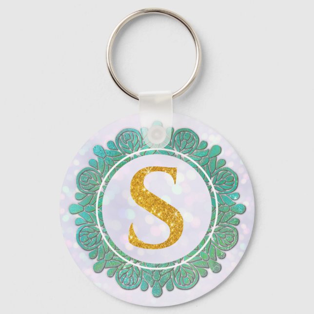 Porte-clés Lettres Initiales Monogramme Élégant avec Mandala (Recto)