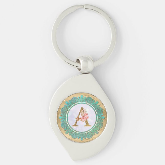Porte-clés Lettres Initiales Monogrammes Élégantes avec Manda (Devant)