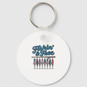 Porte-clés Leurre de pêche patriotique vintage Fishin' & Free