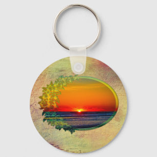 Porte-clés Lever de soleil sur l'ovale atlantique avec fleurs
