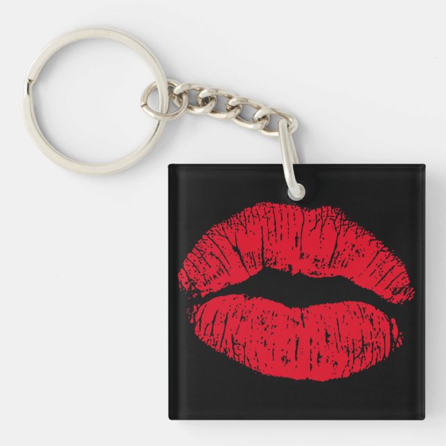 Porte-clés Lèvres de baiser rouge sur noir (Devant)