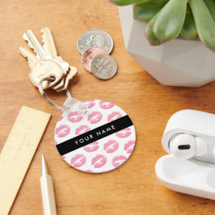 Porte-clés Lèvres Roses, Baiser, Baguette à lèvres, Votre Nom