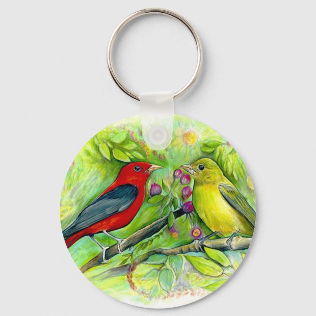 Porte-clés Levure en carlet Tanagers Aquarelle couleur dessin (Recto)