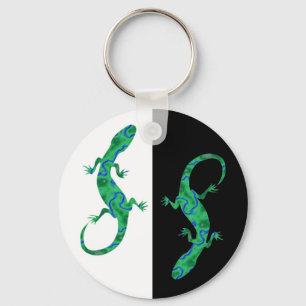 Porte-clés Lézard vert ArtDeco noir et blanc