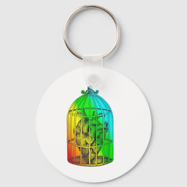Porte-clés Lgbt Caged Heart Valentines Tattoo Rainbow Design (Recto)