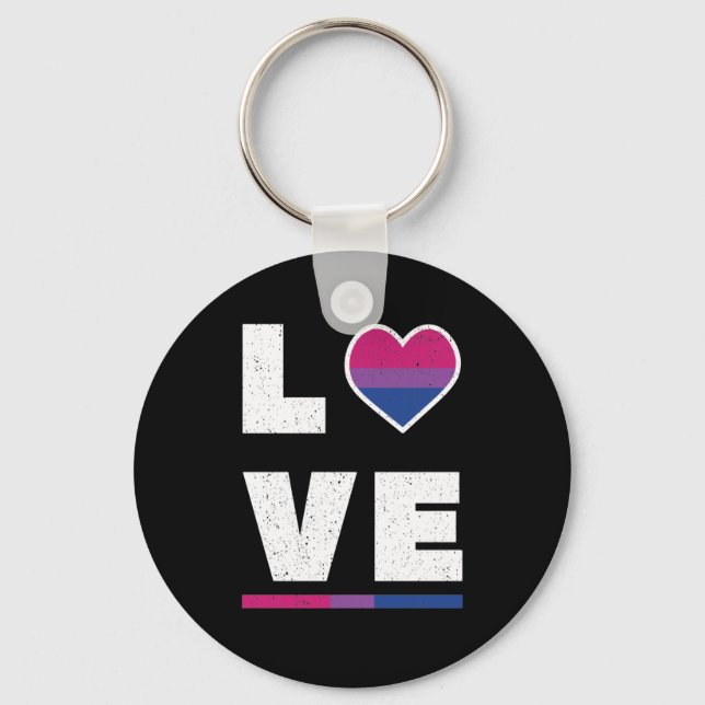 Porte-clés LGBTQ Bisexual Fierté Drapeau Déchiré Grunge Love (Recto)