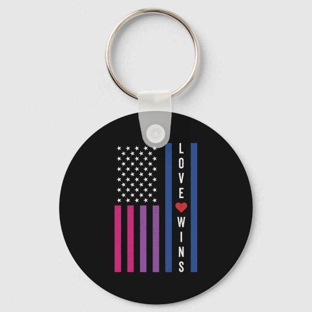 Porte-clés LGBTQ Bisexual Pride L'amour gagne le drapeau amér (Recto)