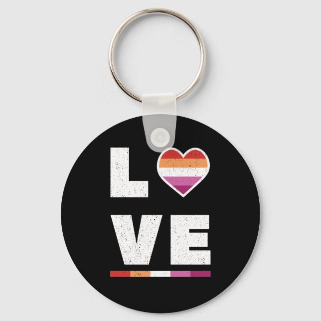 Porte-clés LGBTQ Lesbian Pride Drapeau Distressed Grunge Love (Recto)