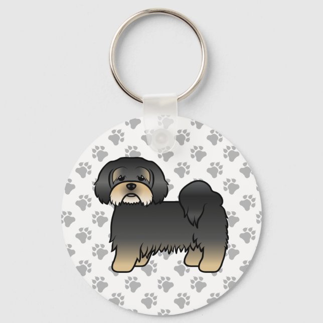 Porte-clés Lhasa Apso noir et feu Chien de dessin animé migno (Recto)