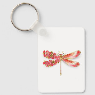 Porte-clés libellule de fleurs avec sakura de bijoux