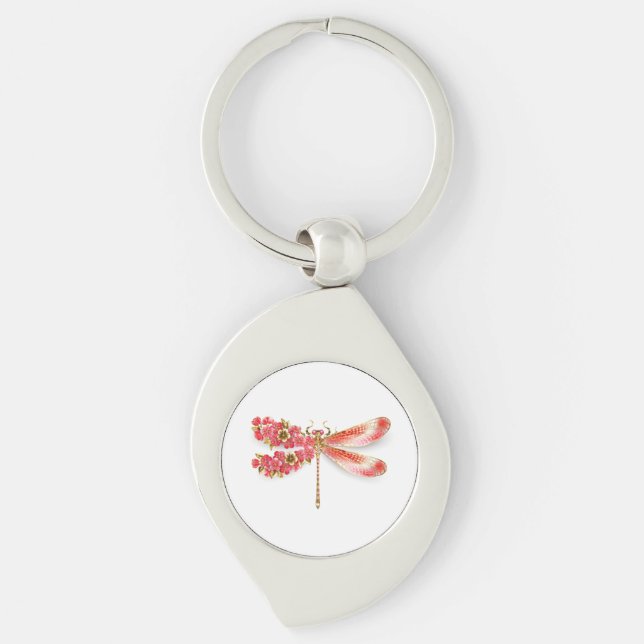 Porte-clés libellule de fleurs avec sakura de bijoux (Devant)
