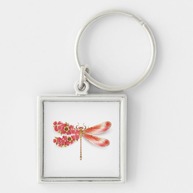 Porte-clés libellule de fleurs avec sakura de bijoux (Devant)