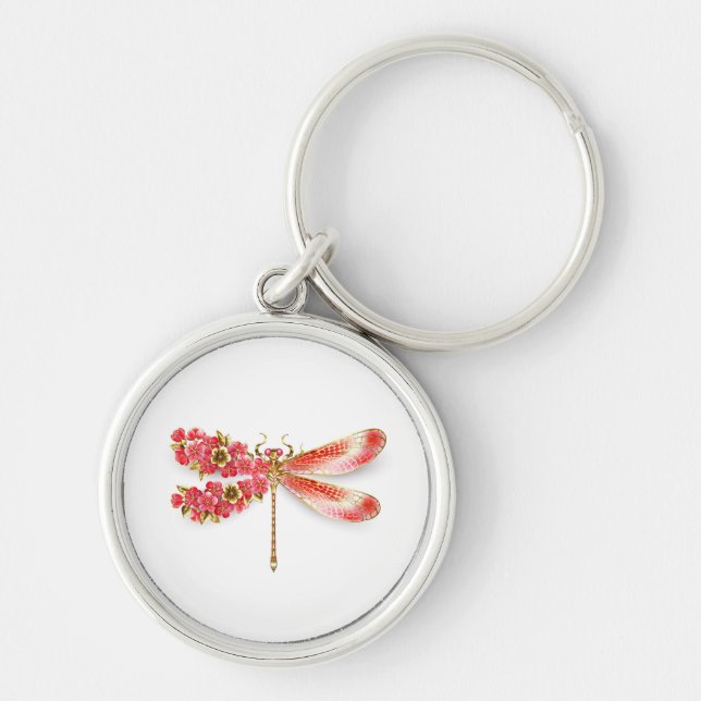 Porte-clés libellule de fleurs avec sakura de bijoux (Devant)