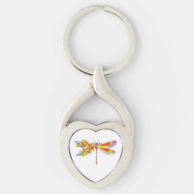 Porte-clés libellule de fleurs jaunes (Devant)
