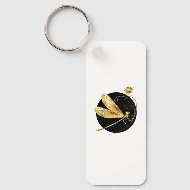 Porte-clés libellule d'or en cercle noir (Recto)