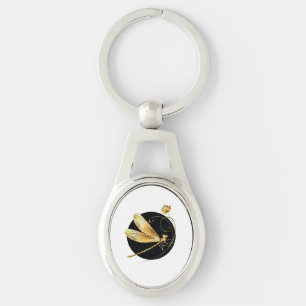 Porte-clés libellule d'or en cercle noir