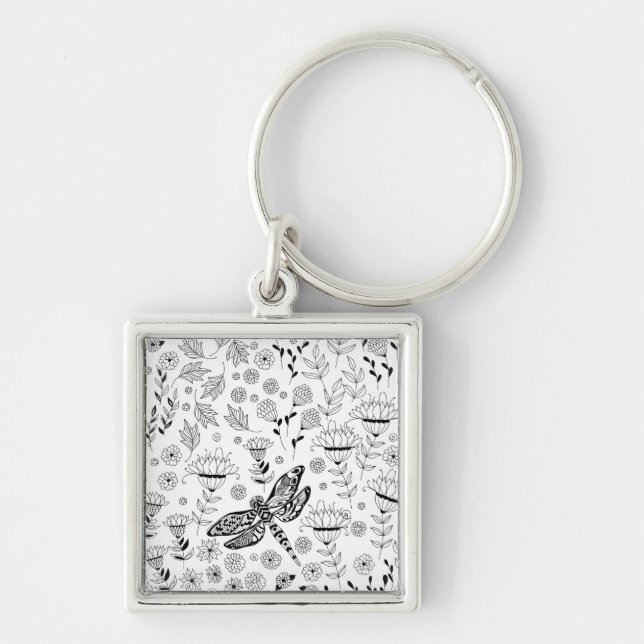 Porte-clés libellule et fleurs (Devant)