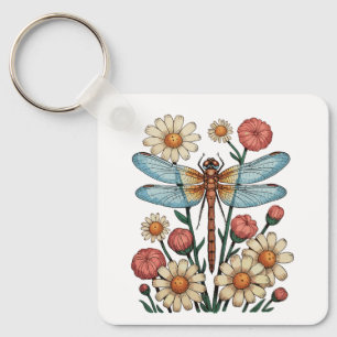 Porte-clés Libellule Fleur de Jardin Cottagecore Floral Natur