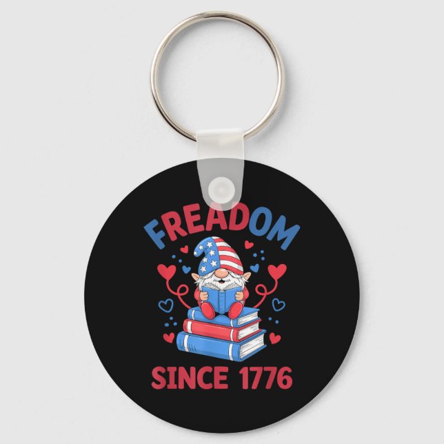 Porte-clés Liberté depuis 1776 Gnome de feu d'artifice Lectur (Recto)