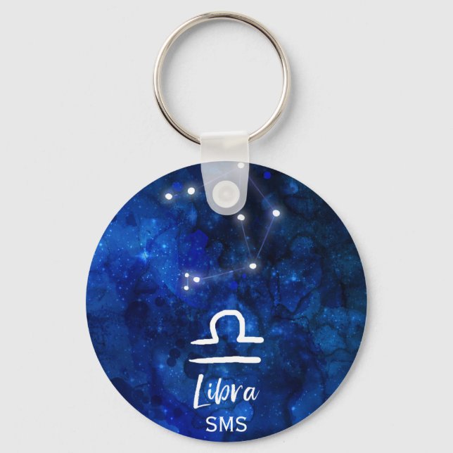 Porte-clés Libra Zodiac Constellation Blue Galaxy Monogramme (Recto)