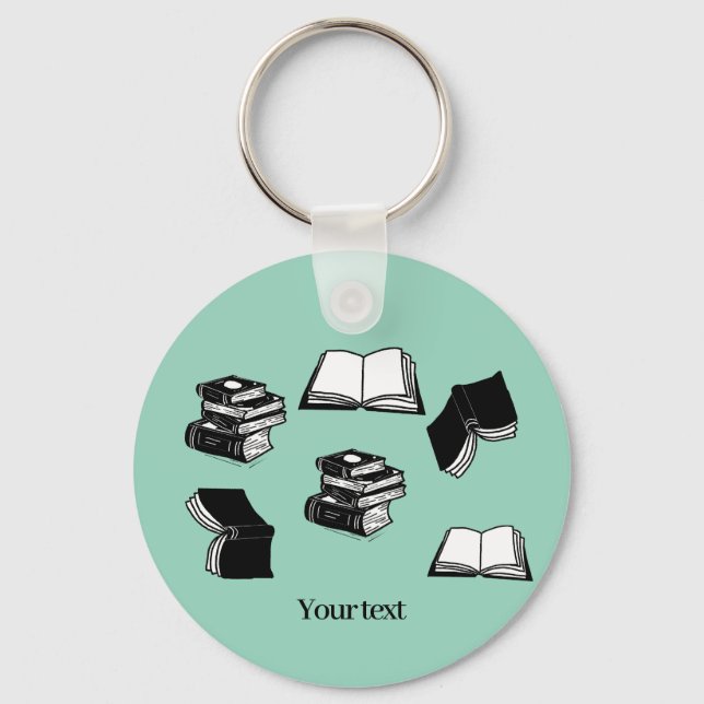 Porte-clés Librairie bibliophile turquoise Motif de livre (Recto)