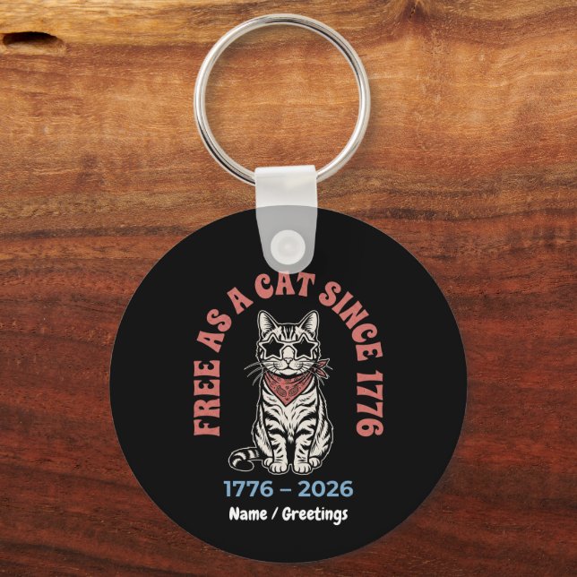 Porte-clés Libre Comme un Chat Depuis 1776 Chat Patriotique 4 (Recto)