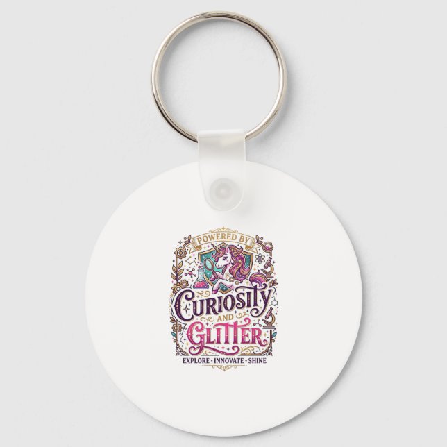 Porte-clés Licorne alimentée par la curiosité et pailletée St (Recto)