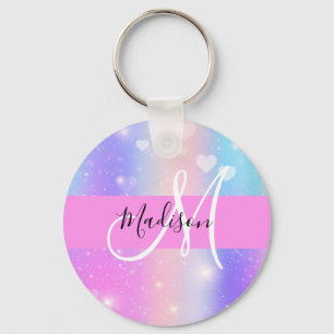 Porte-clés Licorne Arc-en-Ciel Cœurs Monogramme Coloré Fémini