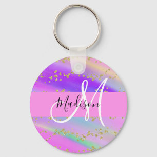 Porte-clés Licorne Arc-en-ciel Doré Paillettes Monogramme Col