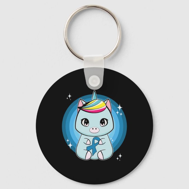 Porte-clés Licorne avec ruban de sensibilisation au diabète  (Recto)