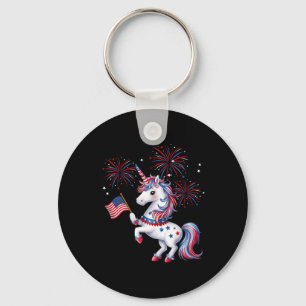 Porte-clés Licorne de feu patriotique américain mignon Filles