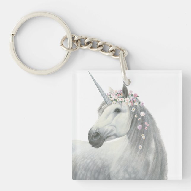 Porte-clés Licorne d'esprit avec des fleurs dans la crinière (Devant)