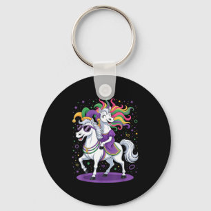 Porte-clés Licorne drôle chevauchant un chapeau de bouffon de
