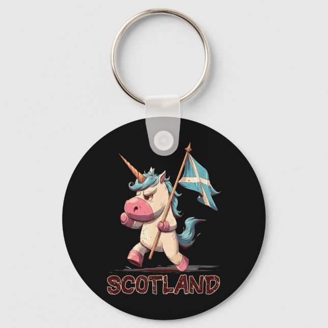 Porte-clés Licorne grincheuse avec drapeau écossais pour l'Éc (Recto)