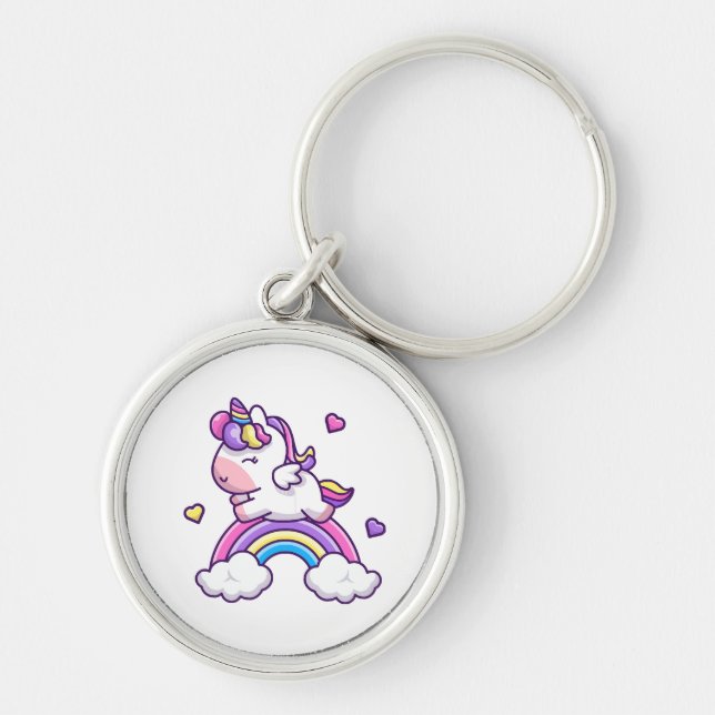 Porte-clés Licorne Mignonne Avec Dessin Animé Arc-en-Ciel (Devant)