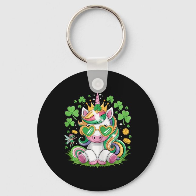 Porte-clés Licorne mignonne Shamrock Fête de la Saint-Patrick (Recto)