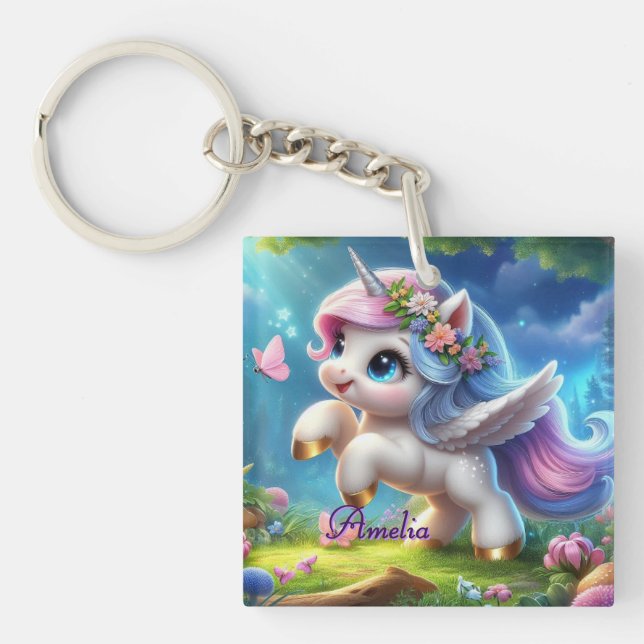 Porte-clés Licorne Personnalisé Cadeau avec Nom Pe (Devant)
