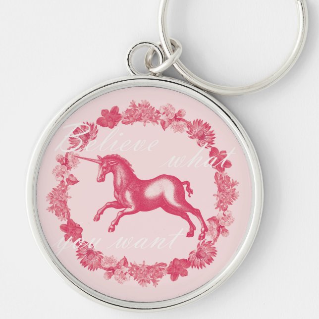 Porte-clés Licorne rose et fleurs (Devant)
