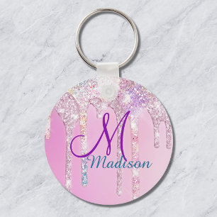 Porte-clés Licorne rose mignonne arc-en-ciel paillettes goutt