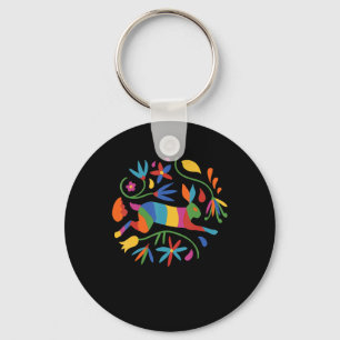 Porte-clés Lièvre et fleurs mexicaines colorées Otomi
